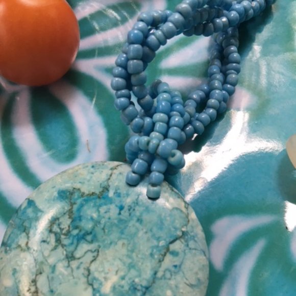 Turquoise ,NWOT, Stone,  Pendant with seed beads - Picture 4 of 5